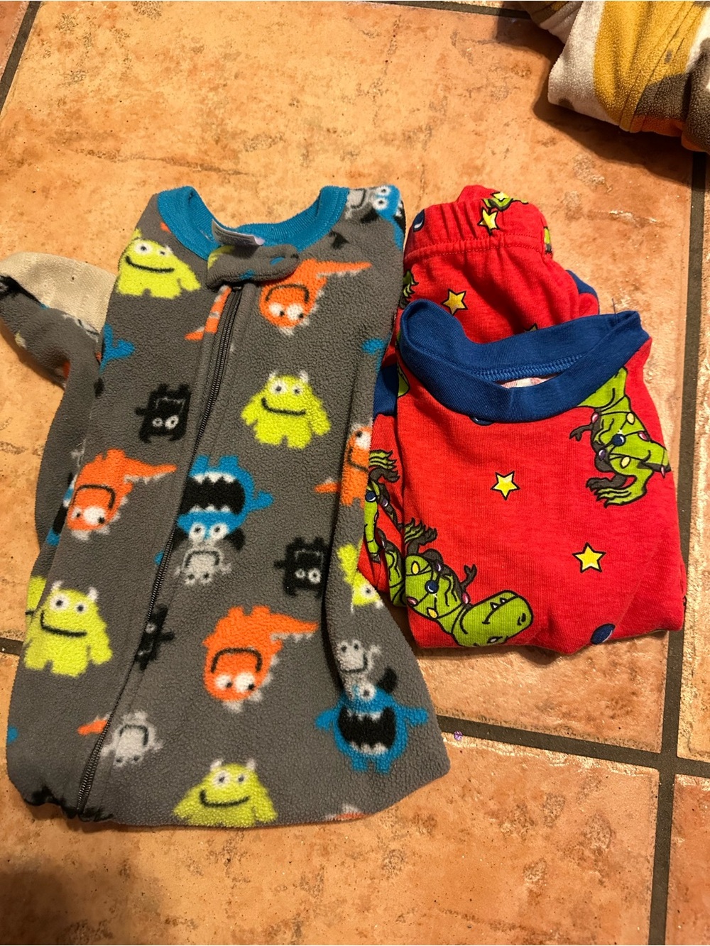 Kidgets Red Dinosaur Pajama Set & Gerber Monster Footed Pajamas